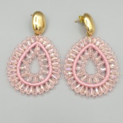 Vergulde oorbellen met roze druppelvormige hanger