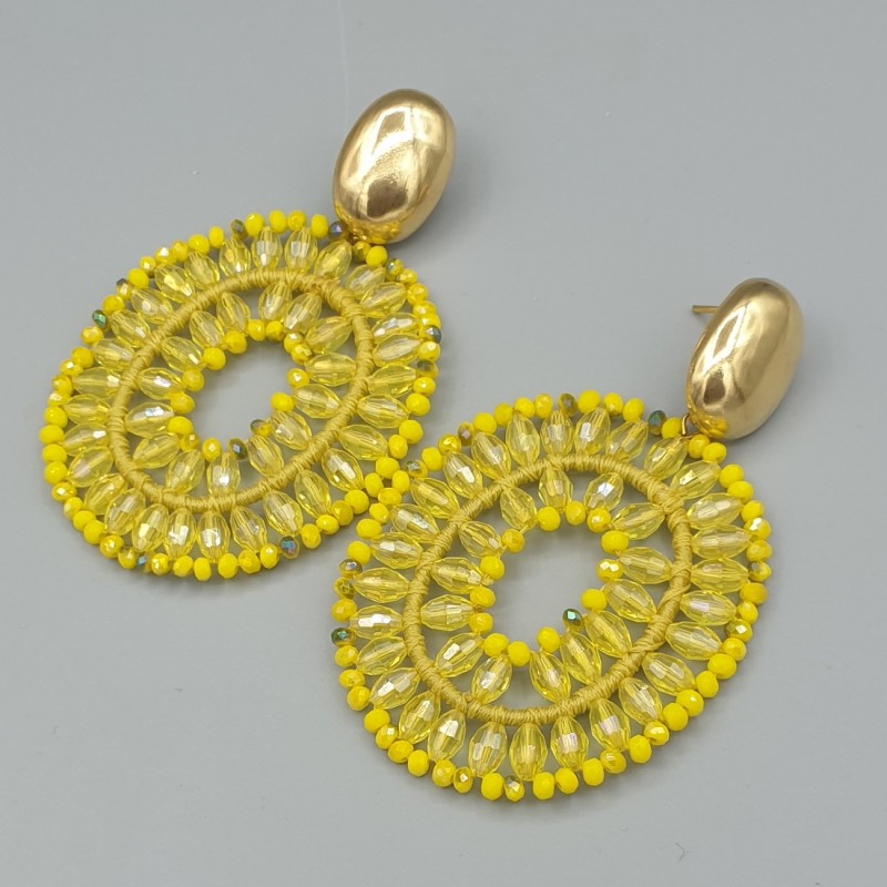 Vergulde oorbellen met gele ovale hanger