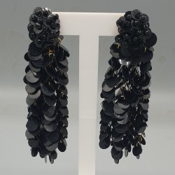 Zwarte sequin waterval oorbellen