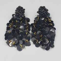 Zwarte sequin waterval oorbellen