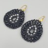 Vergulde oorbellen met zwart zilver kleurige hanger