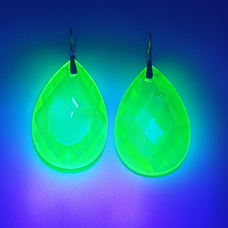Vergulde oorbellen met vaseline Uranium glas druppel