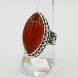 Zilveren ring marquise Carneool in bewerkte setting 18.5