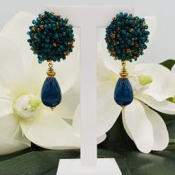 Vergulde oorbellen oorknop met kraaltjes en Kwartsiet