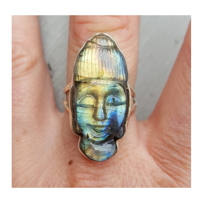 Zilveren ring met Boeddha van Labradoriet 18 mm