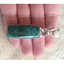 Zilveren edelsteen hanger Chrysocolla en Amethist