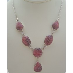 Zilveren ketting gezet met Rhodochrosiet