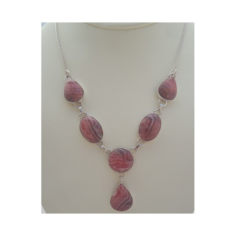 Zilveren ketting gezet met Rhodochrosiet