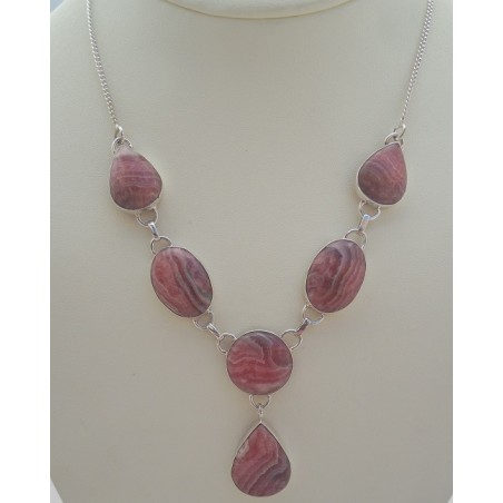 Zilveren ketting gezet met Rhodochrosiet