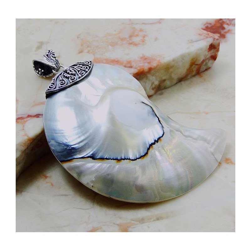 Zilveren edelsteen hanger met grote Nautilus schelp