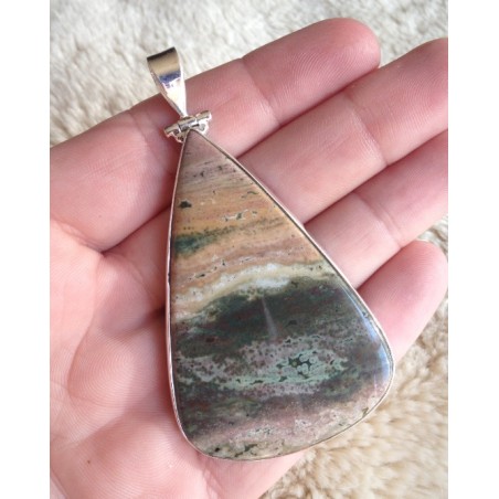 Zilveren edelsteenhanger met grote Oceaan Jaspis