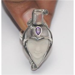 Zilveren ring met gezicht, Maansteen en Amethist