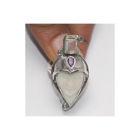 Zilveren ring met gezicht, Maansteen en Amethist