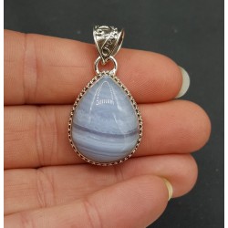Zilveren hanger druppelvorm blauw Lace Agaat bewerkte setting