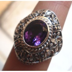 Zilveren edelsteen ring bloemen en Amethist maat 18.7