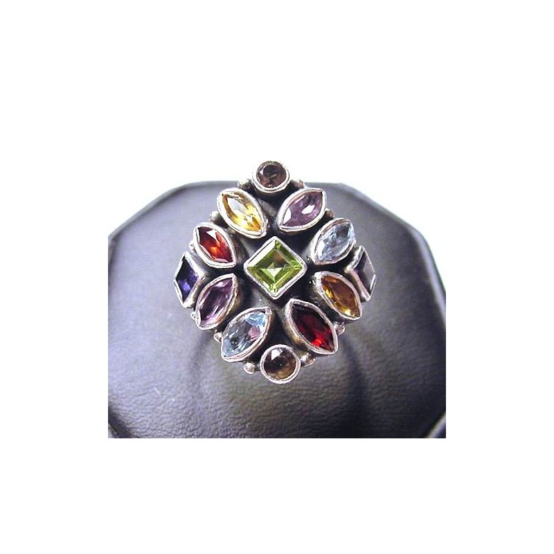 Zilveren edelsteen ring multi edelstenen ringmaat 18 mm