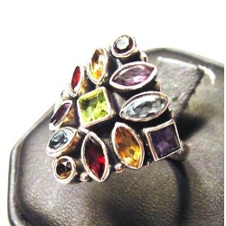 Zilveren edelsteen ring multi edelstenen ringmaat 18 mm