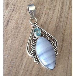 Zilveren edelsteen hanger blauw Lace Agaat en Topaas