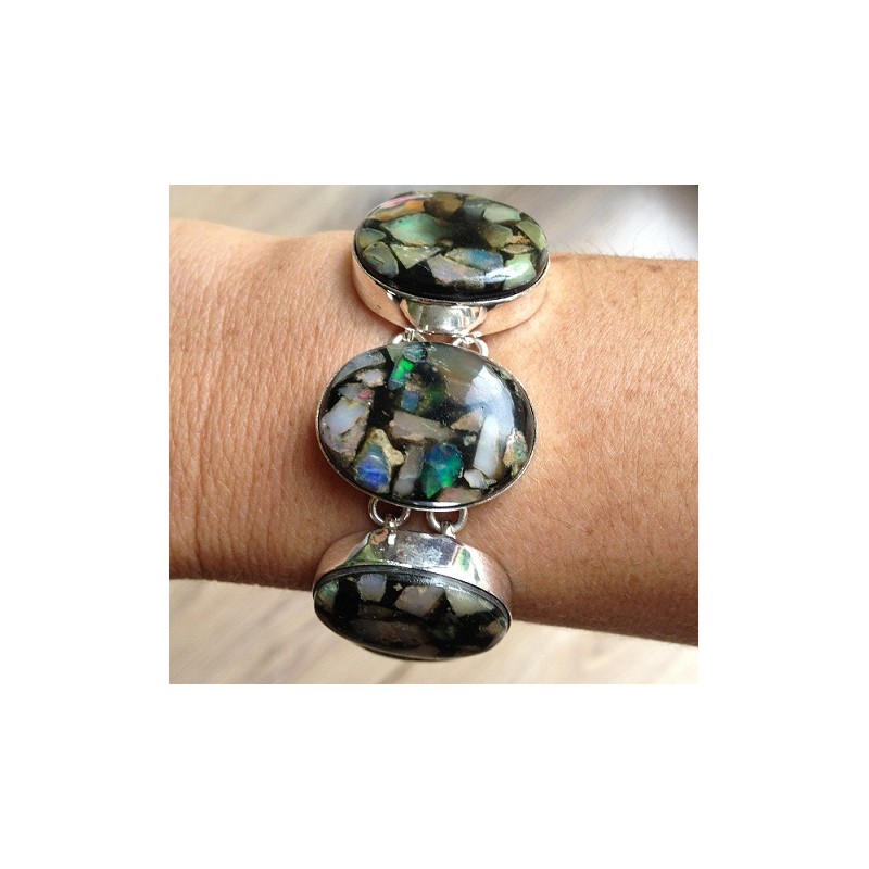 Zilveren edelsteen armband met stukjes Opaal