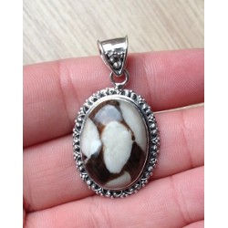 Zilveren edelsteen hanger met Peanut wood Jasper bewerkte settin