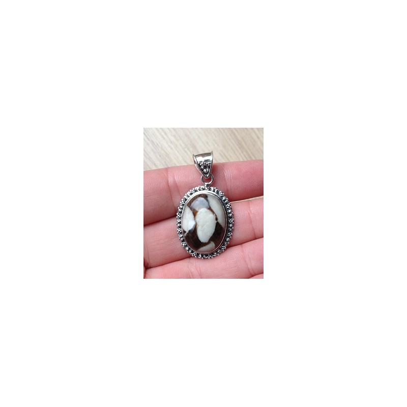 Zilveren edelsteen hanger met Peanut wood Jasper bewerkte settin