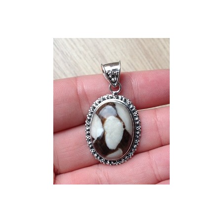 Zilveren edelsteen hanger met Peanut wood Jasper bewerkte settin