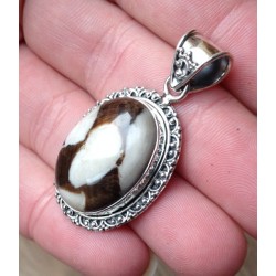 Zilveren edelsteen hanger met Peanut wood Jasper bewerkte settin