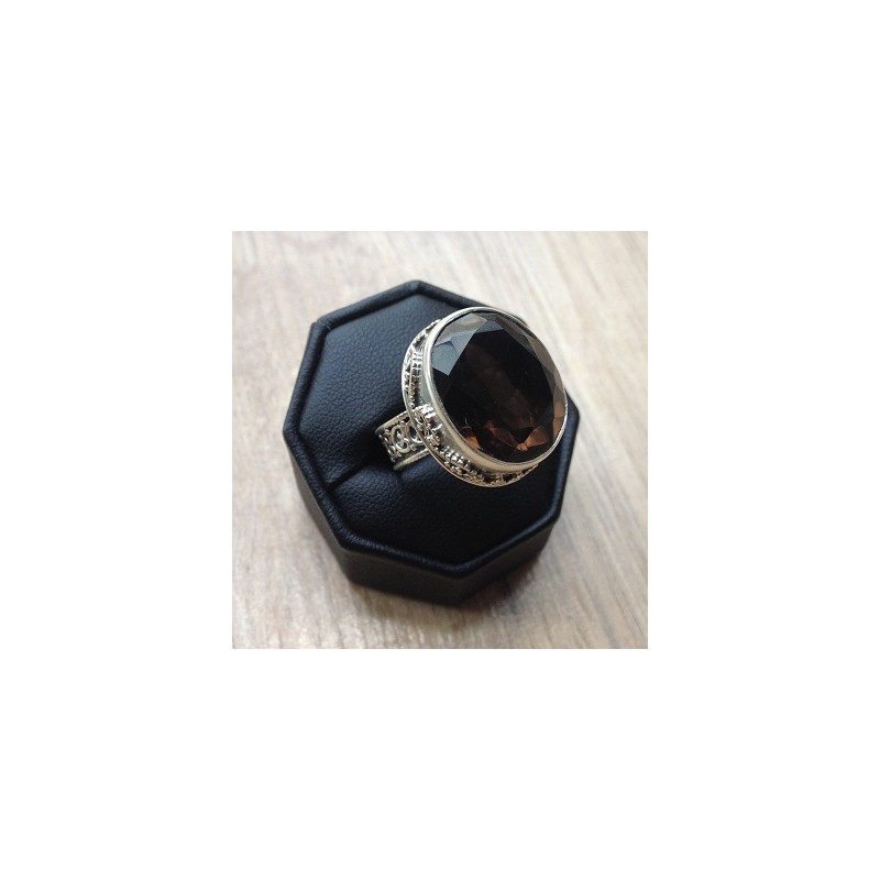 Zilveren edelsteen ring Smokey Topaas vintage setting 18