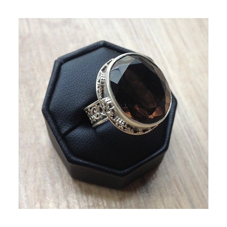 Zilveren edelsteen ring Smokey Topaas vintage setting 18