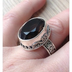 Zilveren edelsteen ring Smokey Topaas vintage setting 18