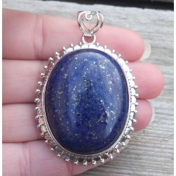 Zilveren hanger met ovale cabochon Lapis bewerkte setting
