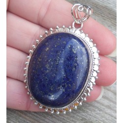 Zilveren hanger met ovale cabochon Lapis bewerkte setting