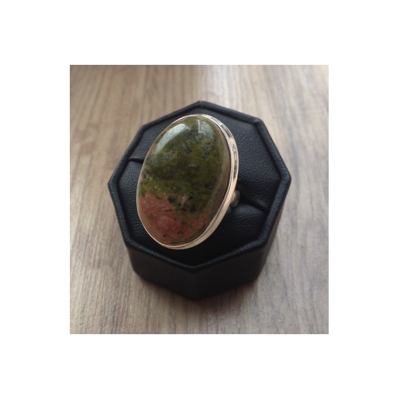 Zilveren edelsteen ring met Unakiet ring maat 17.3 mm