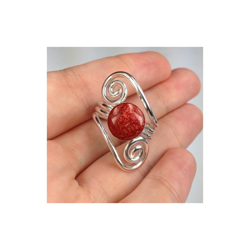 Zilveren edelsteen ring met rood Koraal ring maat 18 mm