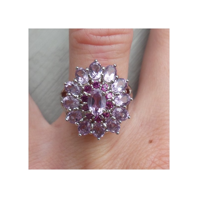 Zilveren ring met Amethist en Rhodoliet Granaat 17.3 of 17.7 mm