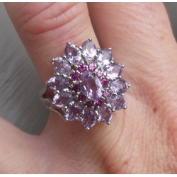 Zilveren ring met Amethist en Rhodoliet Granaat 17.3 of 17.7 mm