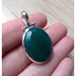 Zilveren edelsteen hanger met ovale facet groene Onyx
