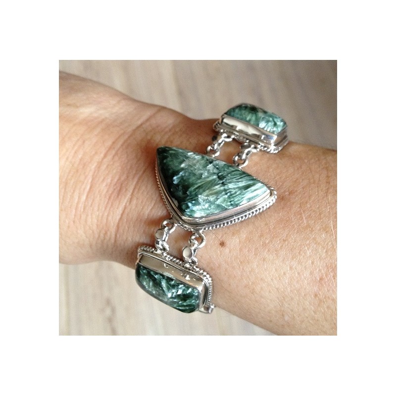 Zilveren edelsteen armband met Serphiniet schakels