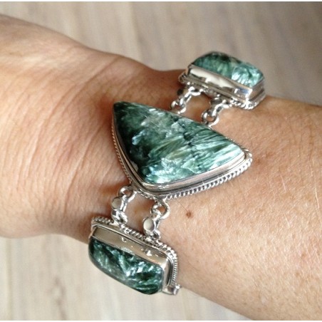 Zilveren edelsteen armband met Serphiniet schakels