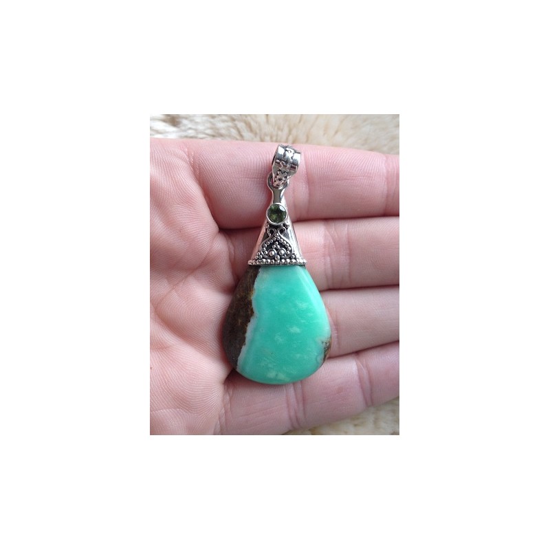 Zilveren edelsteen hanger Boulder Chrysopraas en Peridot