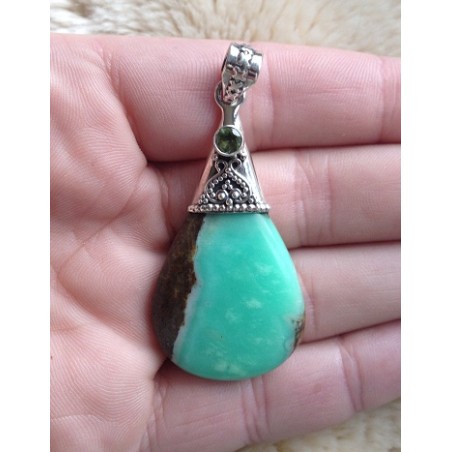 Zilveren edelsteen hanger Boulder Chrysopraas en Peridot