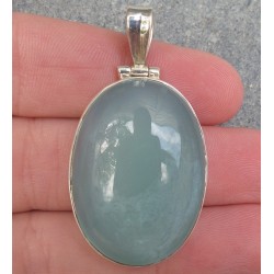 Zilveren hanger met ovale cabochon aqua Chalcedoon