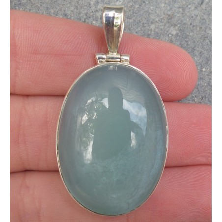 Zilveren hanger met ovale cabochon aqua Chalcedoon