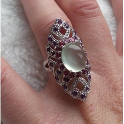 Zilveren ring met Prehniet, Amethist en Rhodoliet Granaat 17.3 m