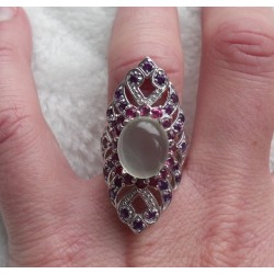 Zilveren ring met Prehniet, Amethist en Rhodoliet Granaat 17.3 m