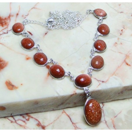 Zilveren edelsteen ketting met cabochon geslepen Goudsteen