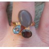 Vergulde ring met Chalcedoon, Smokey en blauw Topaas 19 mm