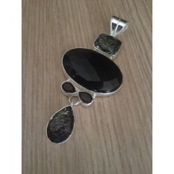 Zilveren edelsteen hanger Onyx, Rutielkwarts en Smokey Topaas