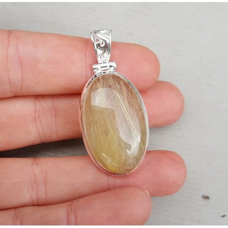 Zilveren edelsteen hanger ovale cabochon gouden Rutielkwarts