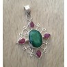 Zilveren edelsteen hanger met grote Emerald en Robijnen